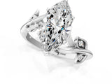 White gold Marquise Cut Solitaire Twist Engagement Ring with Leaf Accents and Prong Setting_8