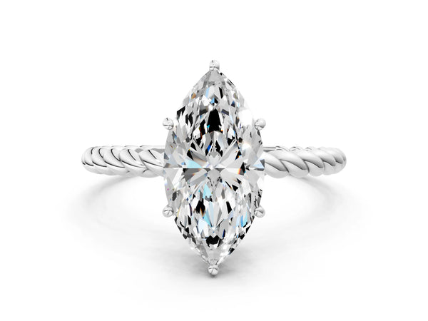 White gold Oval Solitaire Twisted Band 4-Prong Ring