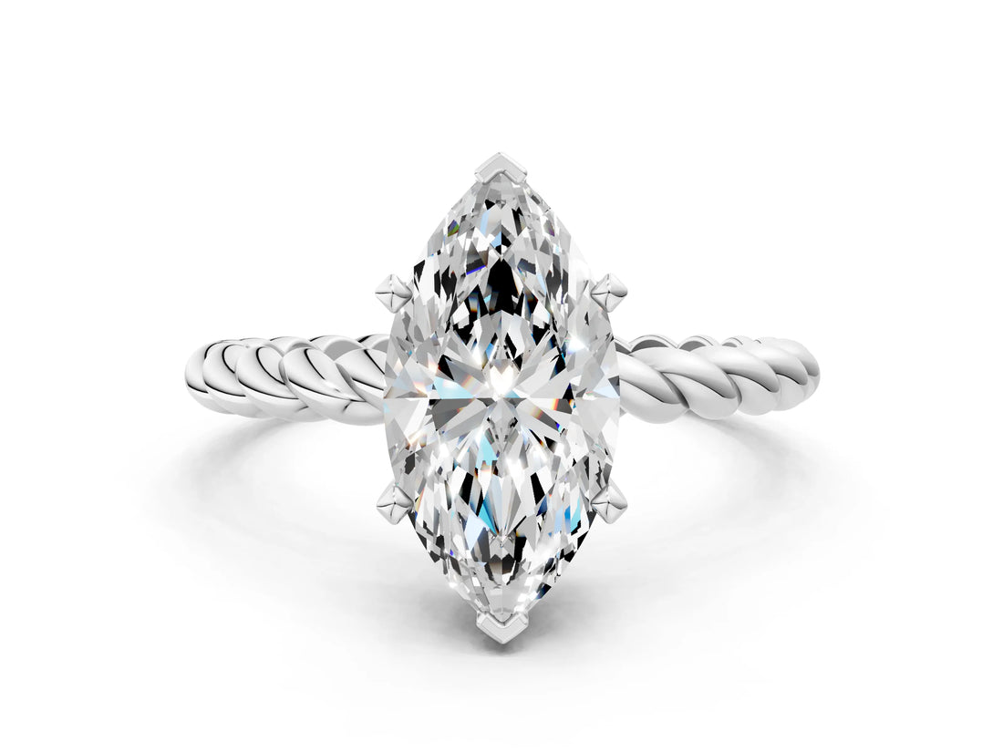 White gold Marquise Cut Solitaire Twisted Band with Four-Prong Setting_161