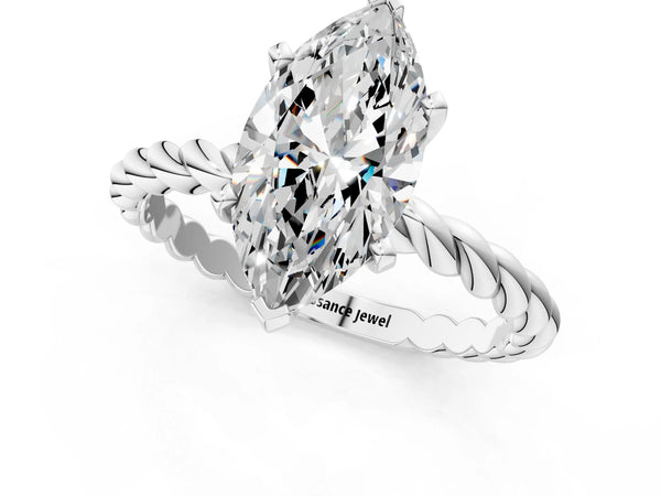 White gold Marquise Cut Solitaire Twisted Band with Four-Prong Setting