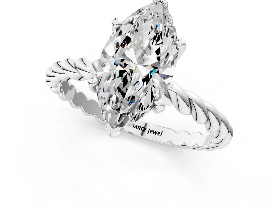 White gold Marquise Cut Solitaire Twisted Band with Four-Prong Setting