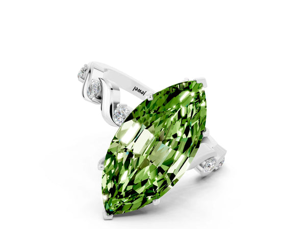 White gold Marquise Cut Peridot Solitaire Twisted Band with Round  Accents and Prong Setting