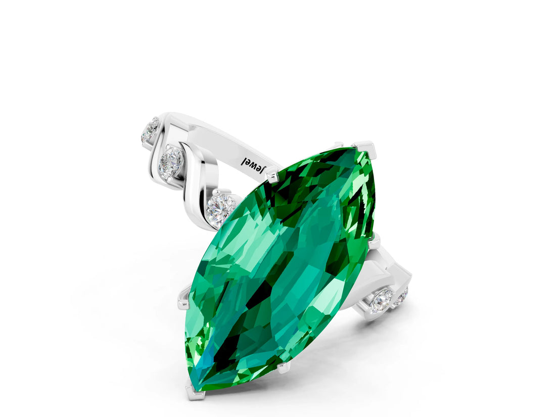 White gold Marquise Cut Solitaire Twisted Band with Prong Setting_24