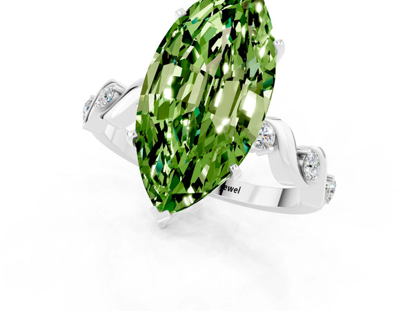 Platinum Marquise Cut Peridot Solitaire Twisted Band with Round  Accents and Prong Setting