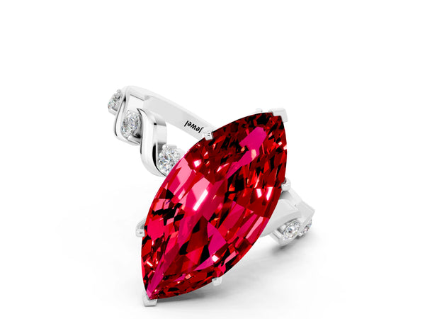 Platinum Marquise Cut Ruby Solitaire Twisted Band with Round  Accents and Prong Setting