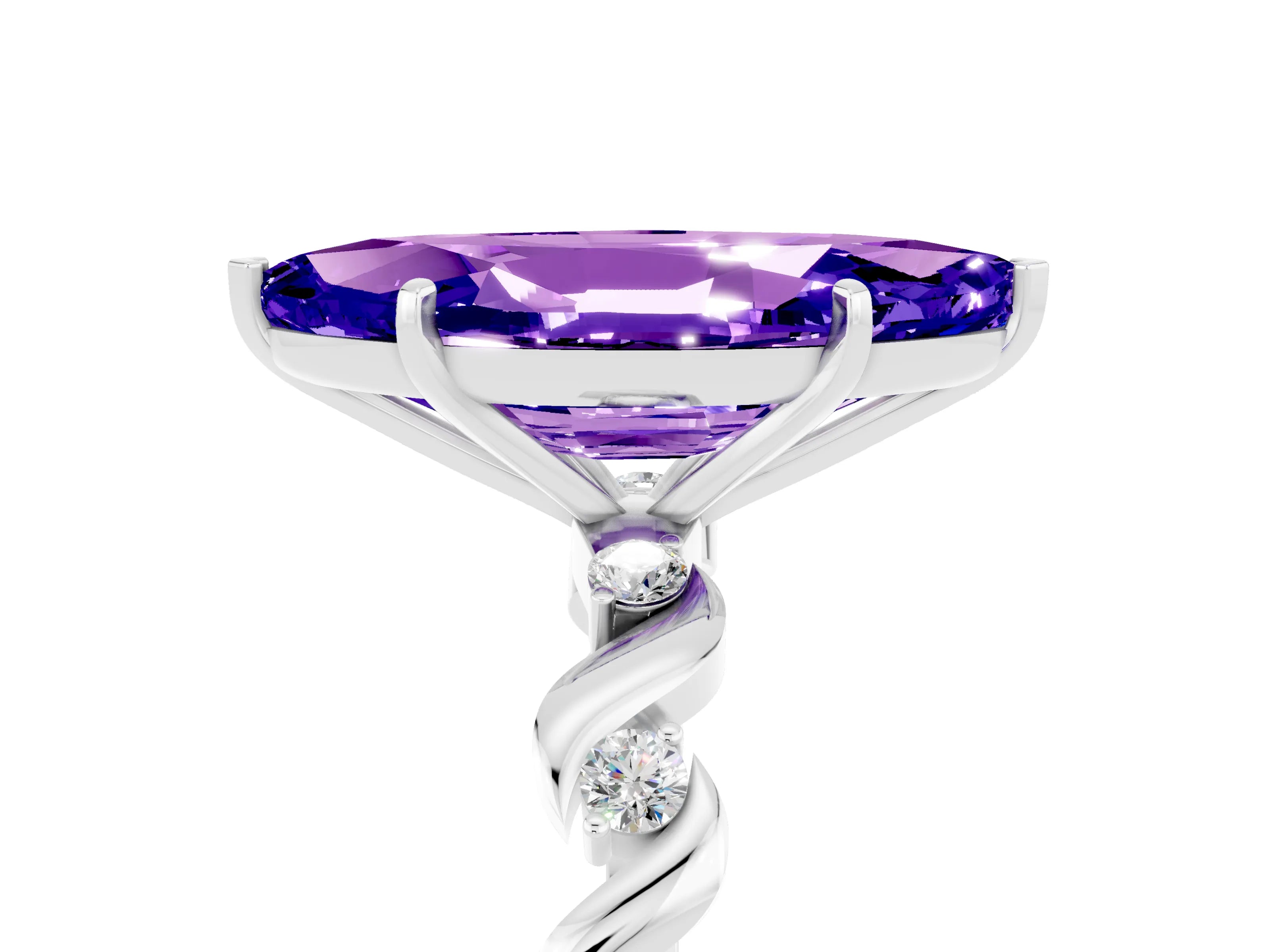 White gold Marquise Cut Solitaire Twisted Band with Prong Setting_5