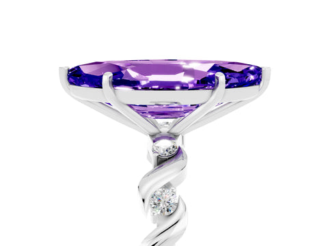 White gold Marquise Cut Solitaire Twisted Band with Prong Setting_5