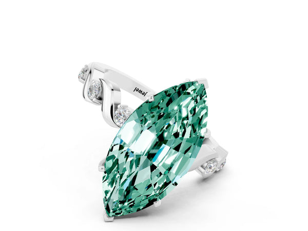 White gold Marquise Cut Green Sapphire Solitaire Twisted Band with Round  Accents and Prong Setting
