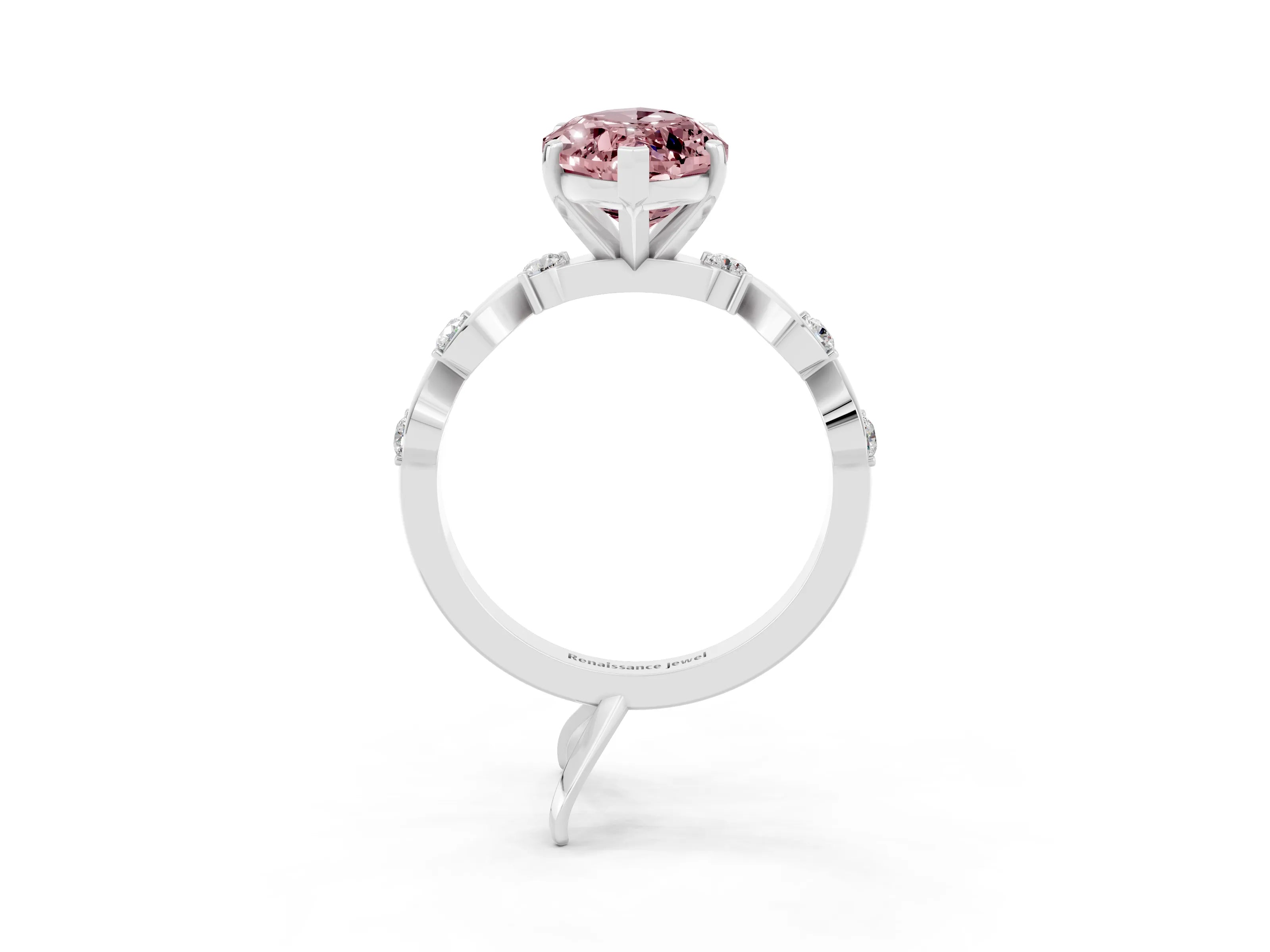 White gold Marquise Cut Solitaire Twisted Band with Prong Setting_9