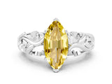 White gold Marquise Cut Solitaire Yellow Sapphire Leaf-Inspired Vine Band Ring with Prong Setting_24