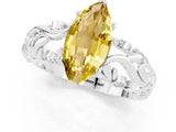 White gold Marquise Cut Solitaire Yellow Sapphire Leaf-Inspired Vine Band Ring with Prong Setting_25