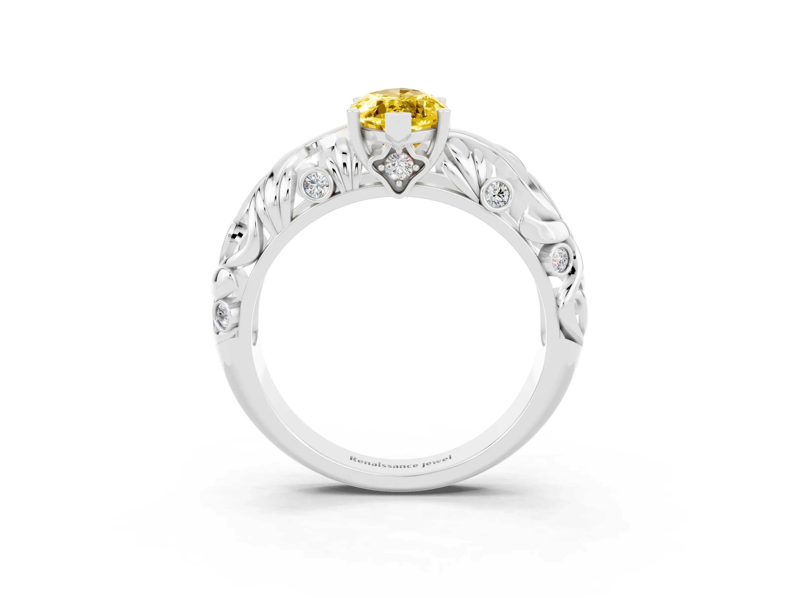 White gold Marquise Cut Solitaire Yellow Sapphire Leaf-Inspired Vine Band Ring with Prong Setting_27