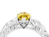 White gold Marquise Cut Solitaire Yellow Sapphire Leaf-Inspired Vine Band Ring with Prong Setting_28