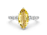 White gold Marquise Cut Solitaire Yellow Sapphire Ring with Pave Band and Four-Prong Setting_24
