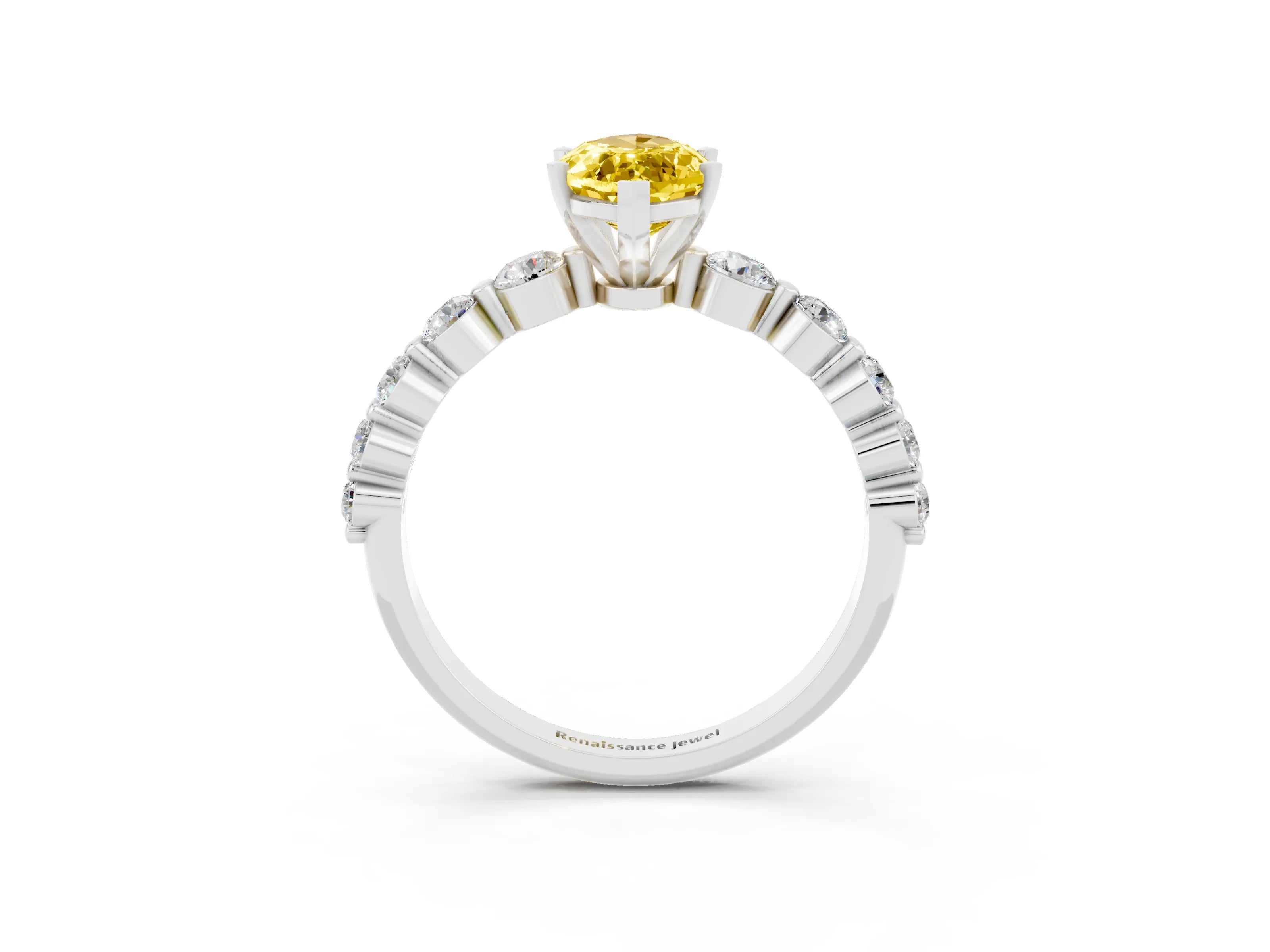White gold Marquise Cut Solitaire Yellow Sapphire Ring with Pave Band and Four-Prong Setting_27