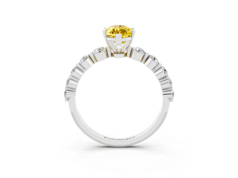 White gold Marquise Cut Solitaire Yellow Sapphire Ring with Pave Band and Four-Prong Setting_27