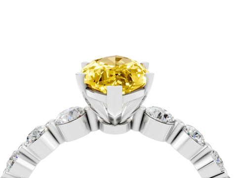 White gold Marquise Cut Solitaire Yellow Sapphire Ring with Pave Band and Four-Prong Setting_28