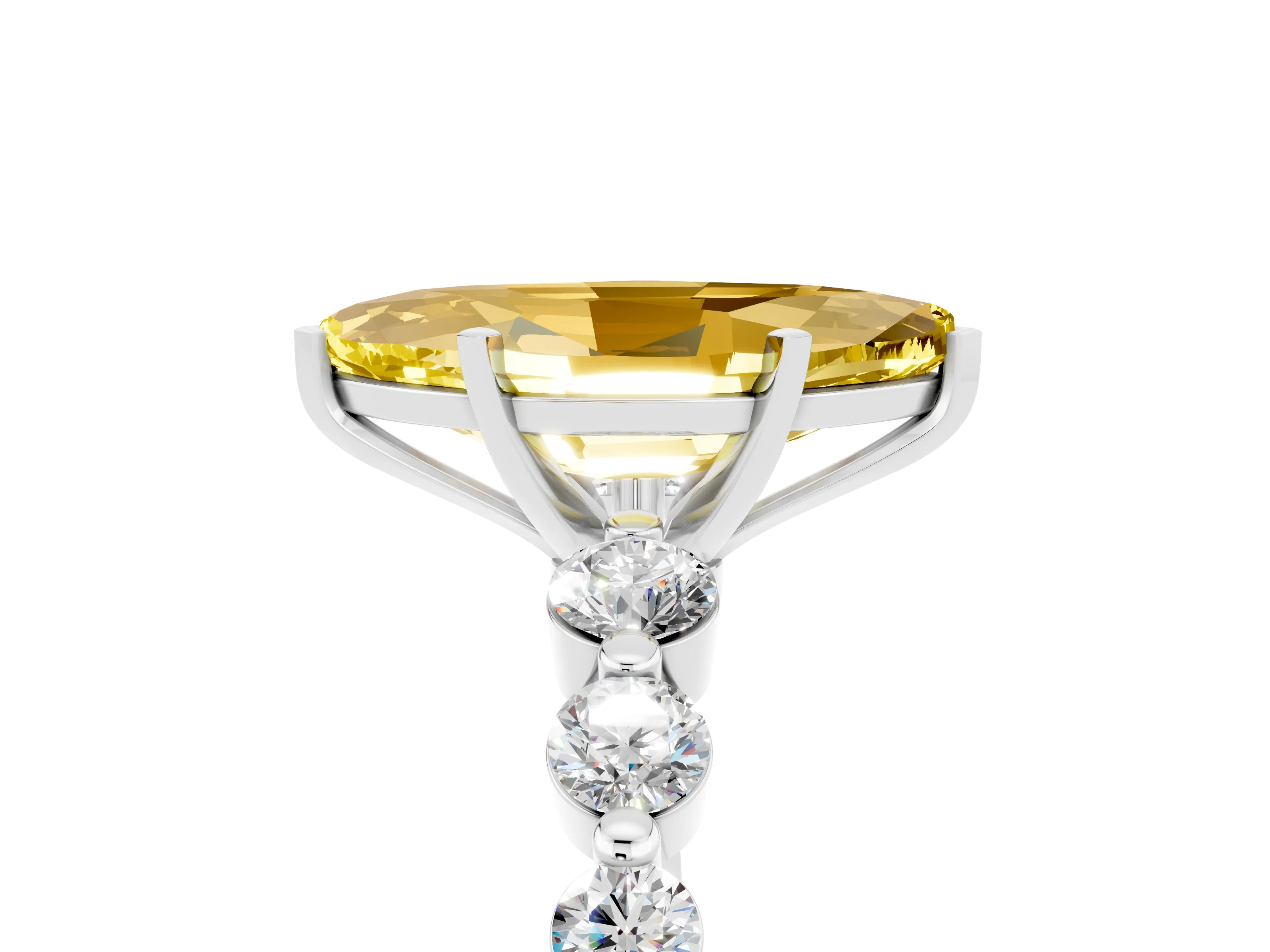 White gold Marquise Cut Solitaire Yellow Sapphire Ring with Pave Band and Four-Prong Setting_29