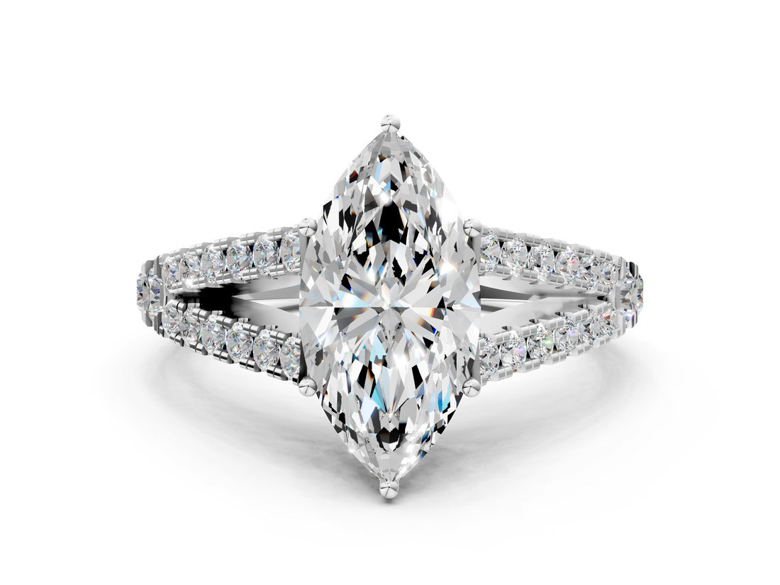 White gold Marquise Cut Split Shank Pave Diamond Engagement Ring with Four-Prong Setting_28