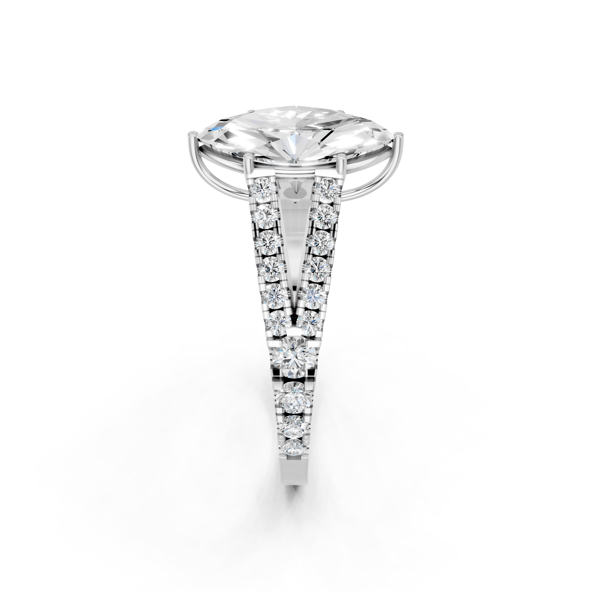 White gold Marquise Cut Split Shank Pave Engagement Ring with Four-Prong Setting_10
