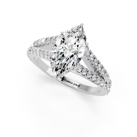 White gold Marquise Cut Split Shank Pave Engagement Ring with Four-Prong Setting_9