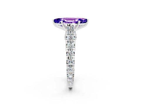 White gold Marquise Cut Tanzanite Classic Solitaire Ring with Pavé Band and Four-Prong Setting_2