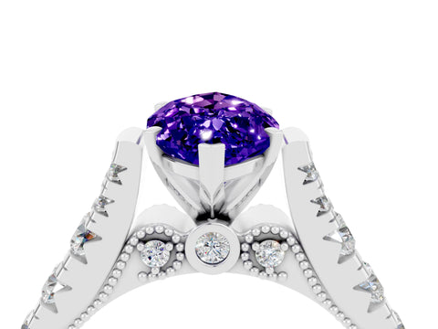 White gold Marquise Cut Tanzanite Classic Solitaire Ring with Pavé Band and Four-Prong Setting_4