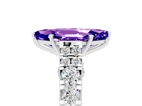 White gold Marquise Cut Tanzanite Classic Solitaire Ring with Pavé Band and Four-Prong Setting_5