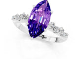 White gold Marquise Cut Tanzanite Cluster Side Stone Solitaire Ring with Prong Setting_25