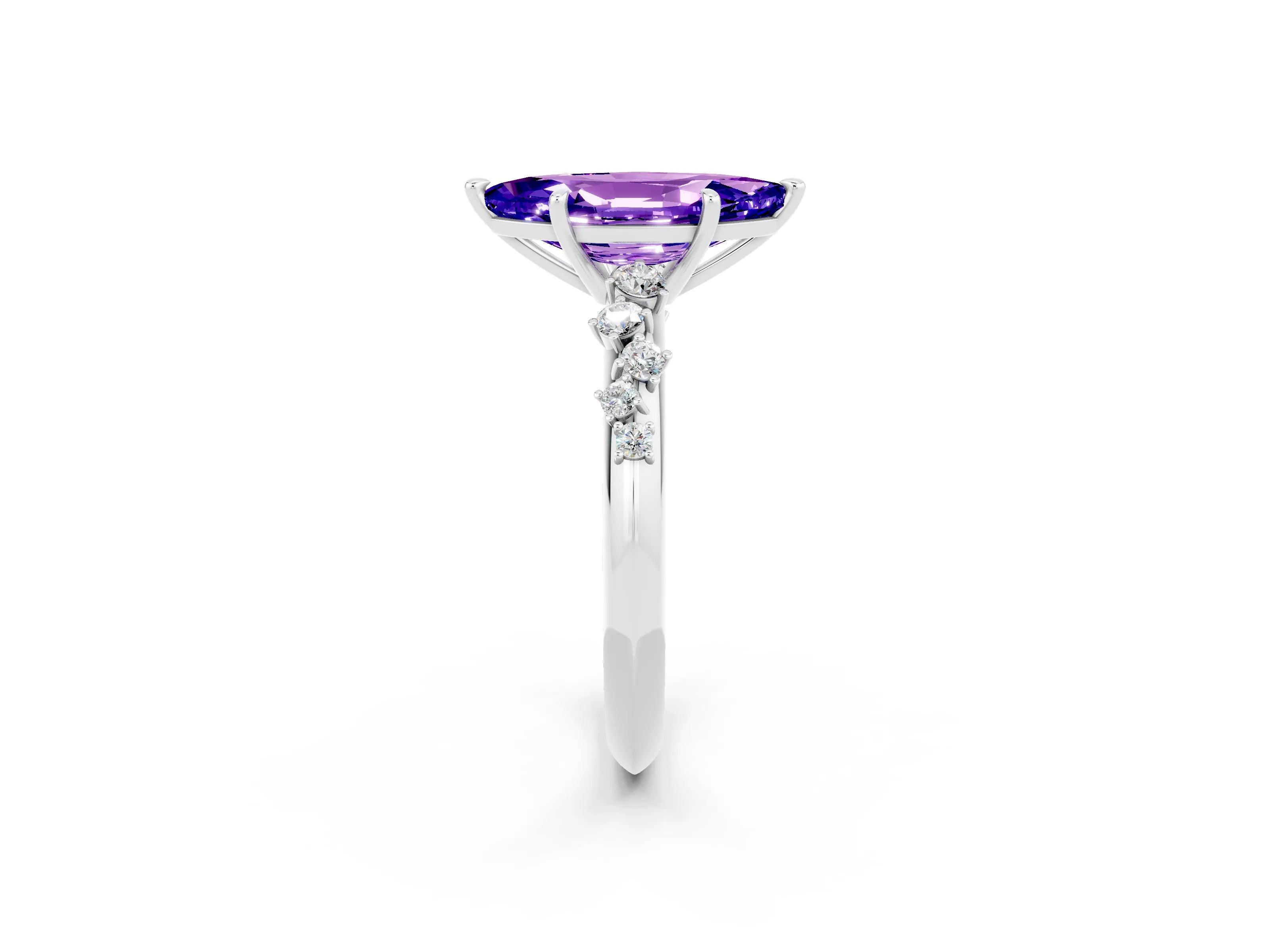 White gold Marquise Cut Tanzanite Cluster Side Stone Solitaire Ring with Prong Setting_26