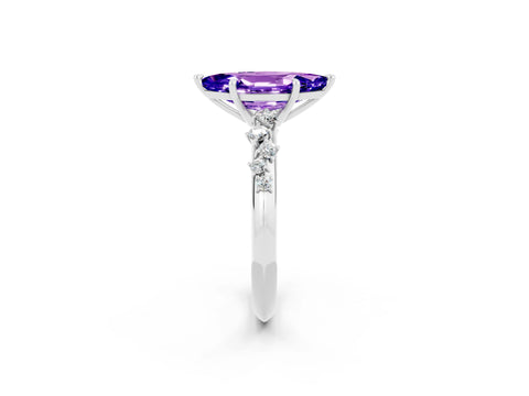 White gold Marquise Cut Tanzanite Cluster Side Stone Solitaire Ring with Prong Setting_26