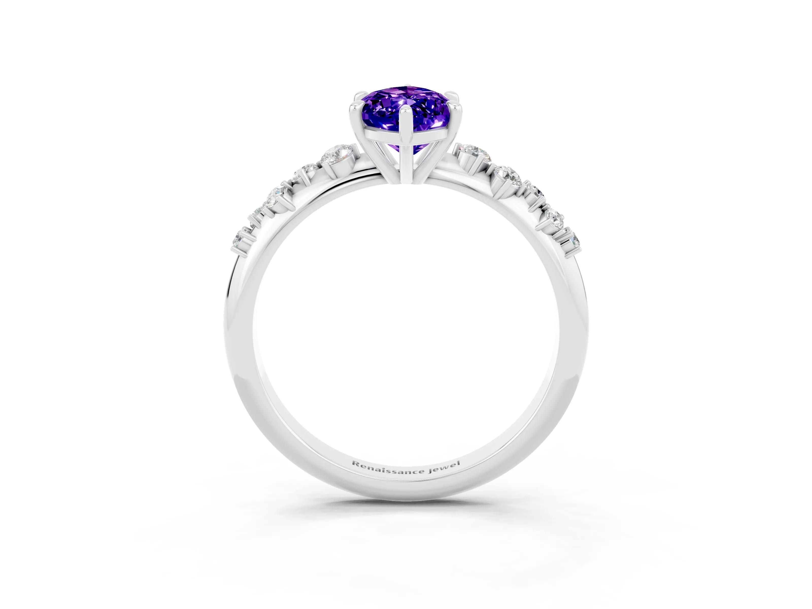 White gold Marquise Cut Tanzanite Cluster Side Stone Solitaire Ring with Prong Setting_27