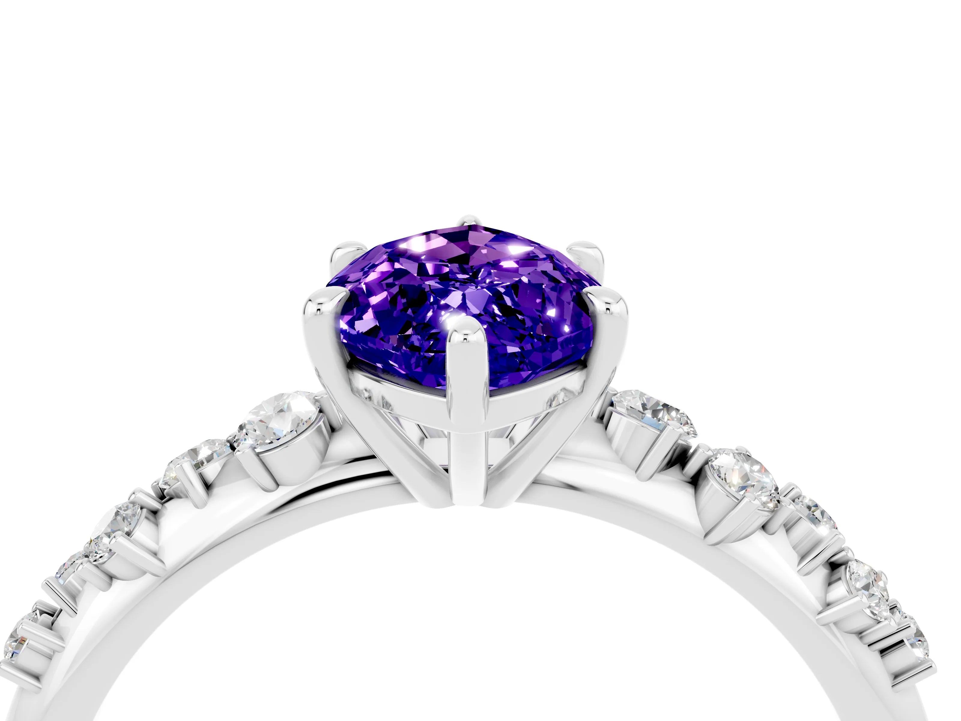 White gold Marquise Cut Tanzanite Cluster Side Stone Solitaire Ring with Prong Setting_28