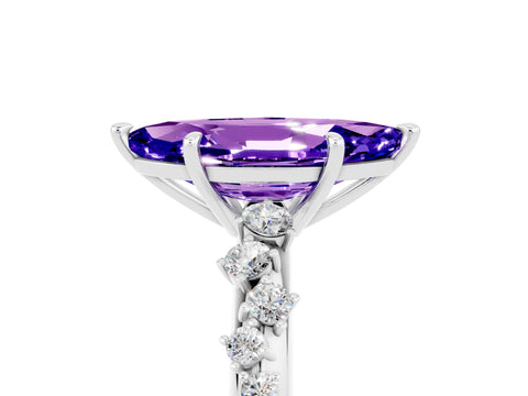 White gold Marquise Cut Tanzanite Cluster Side Stone Solitaire Ring with Prong Setting_29