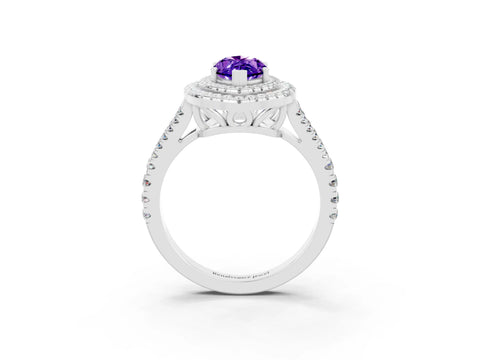 White gold Marquise Cut Tanzanite Double Halo Ring with Pavé Band and Prong Setting_15