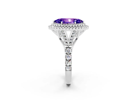 White gold Marquise Cut Tanzanite Double Halo Ring with Split Shank and Prong Setting_14