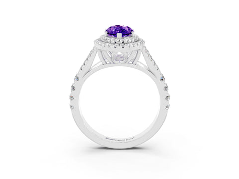White gold Marquise Cut Tanzanite Double Halo Ring with Split Shank and Prong Setting_27