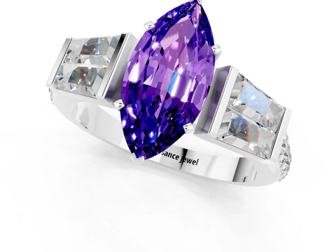 White gold Marquise Cut Tanzanite Engagement Ring with Baguette Side Stones and Channel Set Band_1