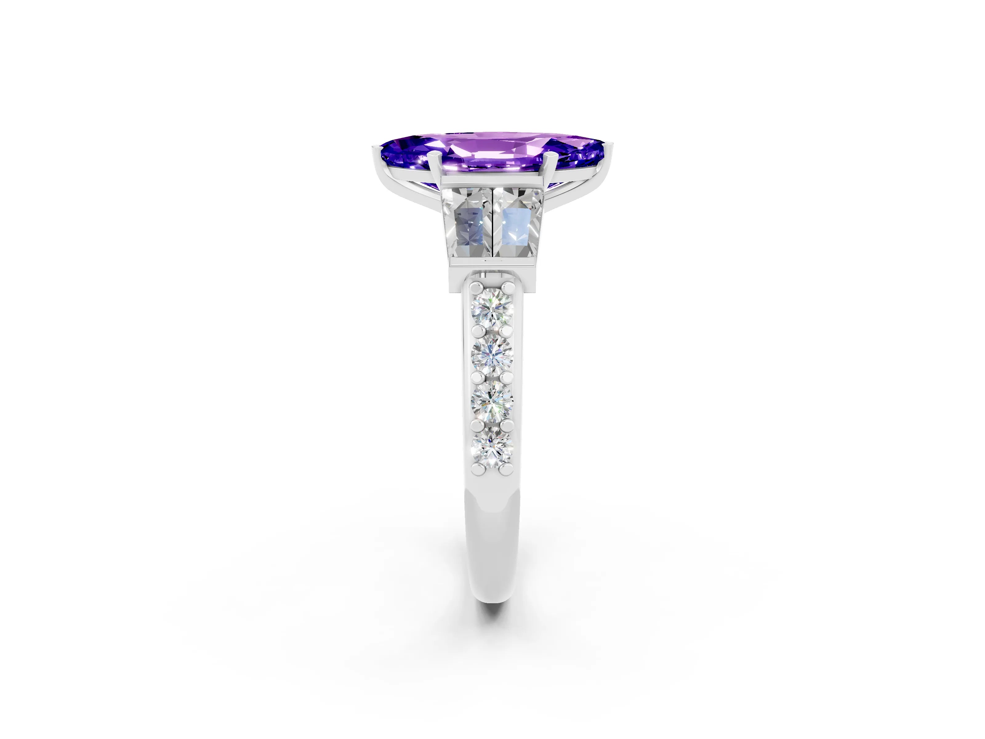 White gold Marquise Cut Tanzanite Engagement Ring with Baguette Side Stones and Channel Set Band_2