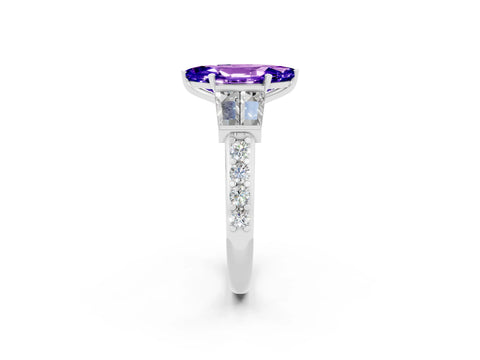 White gold Marquise Cut Tanzanite Engagement Ring with Baguette Side Stones and Channel Set Band_2