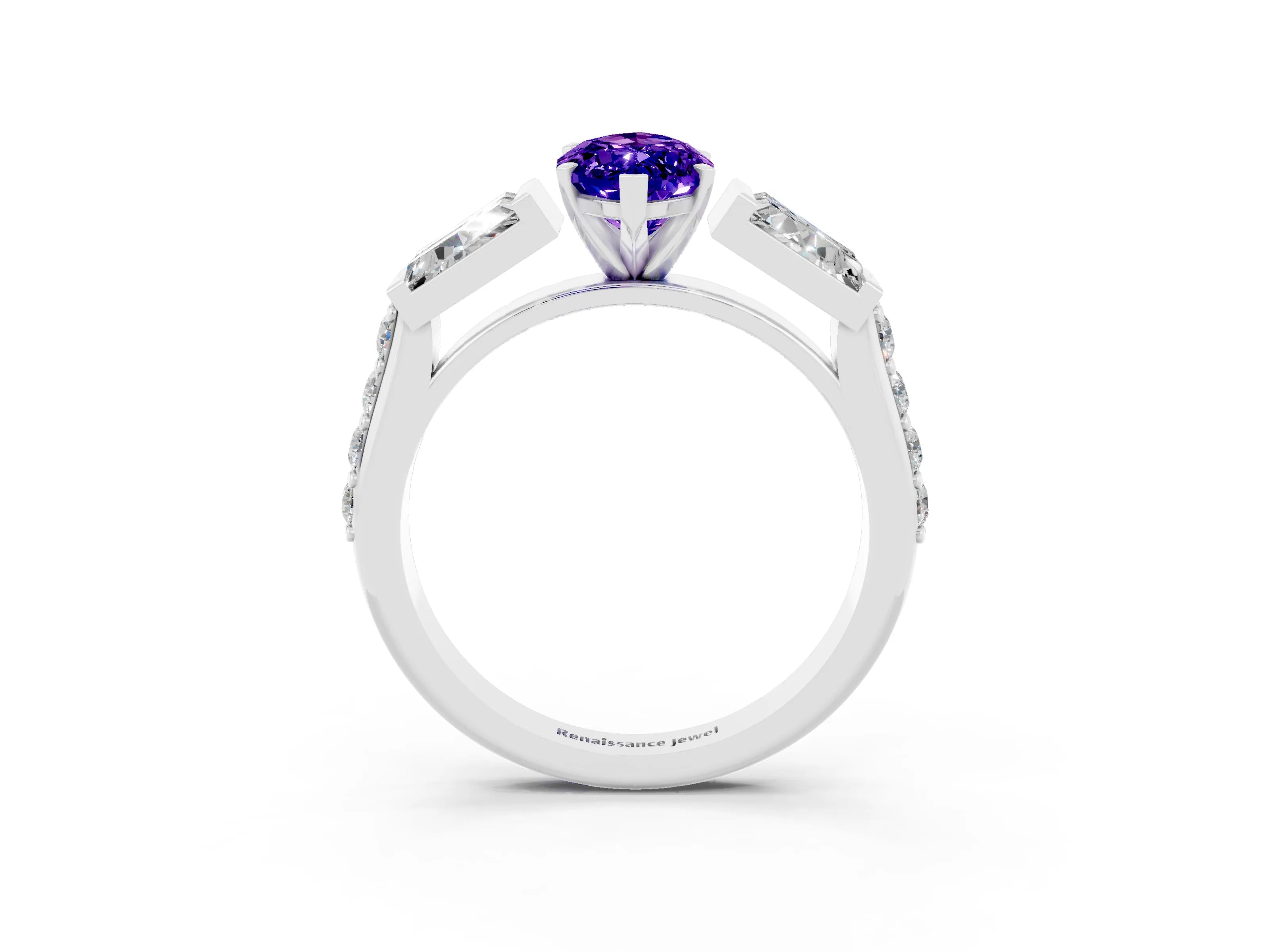 White gold Marquise Cut Tanzanite Engagement Ring with Baguette Side Stones and Channel Set Band_3