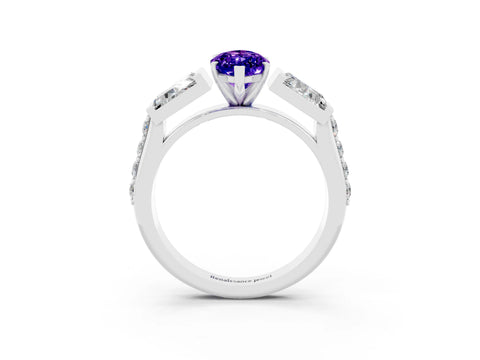 White gold Marquise Cut Tanzanite Engagement Ring with Baguette Side Stones and Channel Set Band_3
