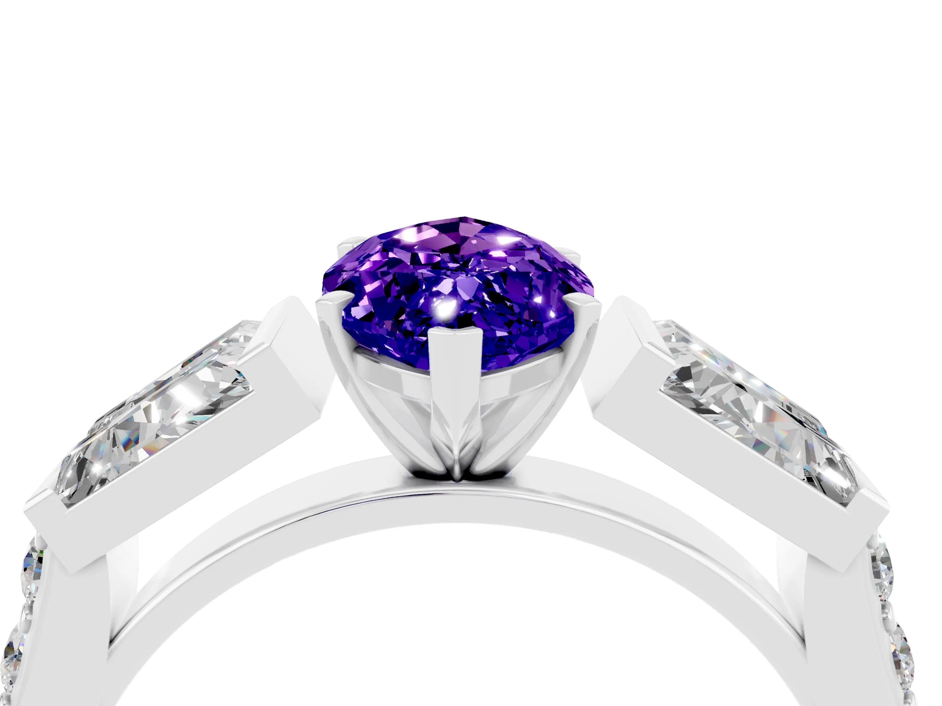 White gold Marquise Cut Tanzanite Engagement Ring with Baguette Side Stones and Channel Set Band_4