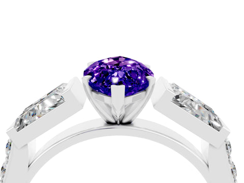 White gold Marquise Cut Tanzanite Engagement Ring with Baguette Side Stones and Channel Set Band_4