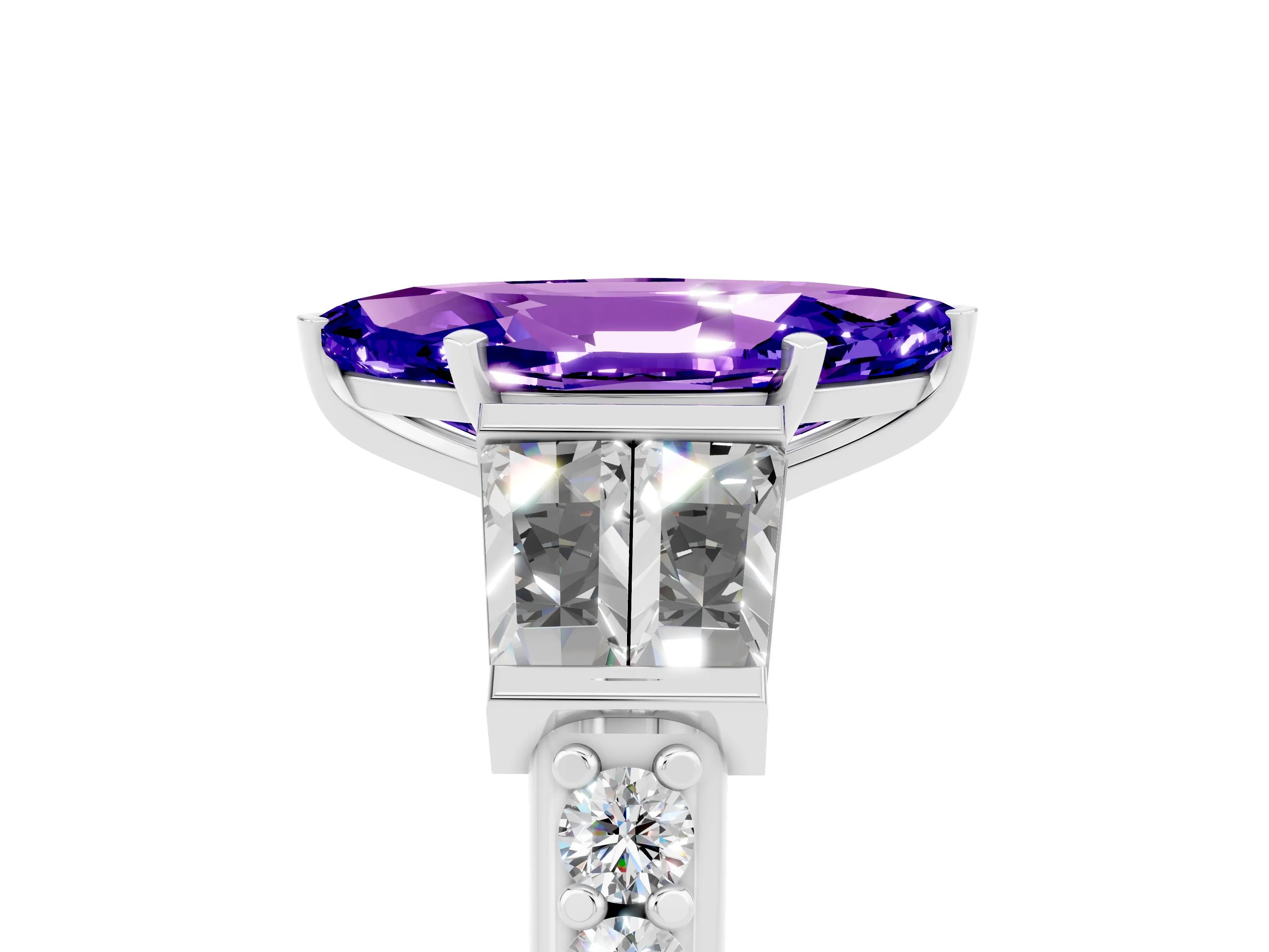White gold Marquise Cut Tanzanite Engagement Ring with Baguette Side Stones and Channel Set Band_5