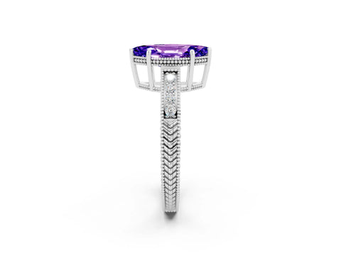 White gold Marquise Cut Tanzanite Engagement Ring with Milgrain Channel Set Band and Prong Setting_2