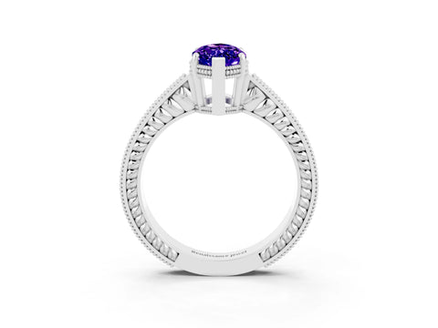 White gold Marquise Cut Tanzanite Engagement Ring with Milgrain Channel Set Band and Prong Setting_3