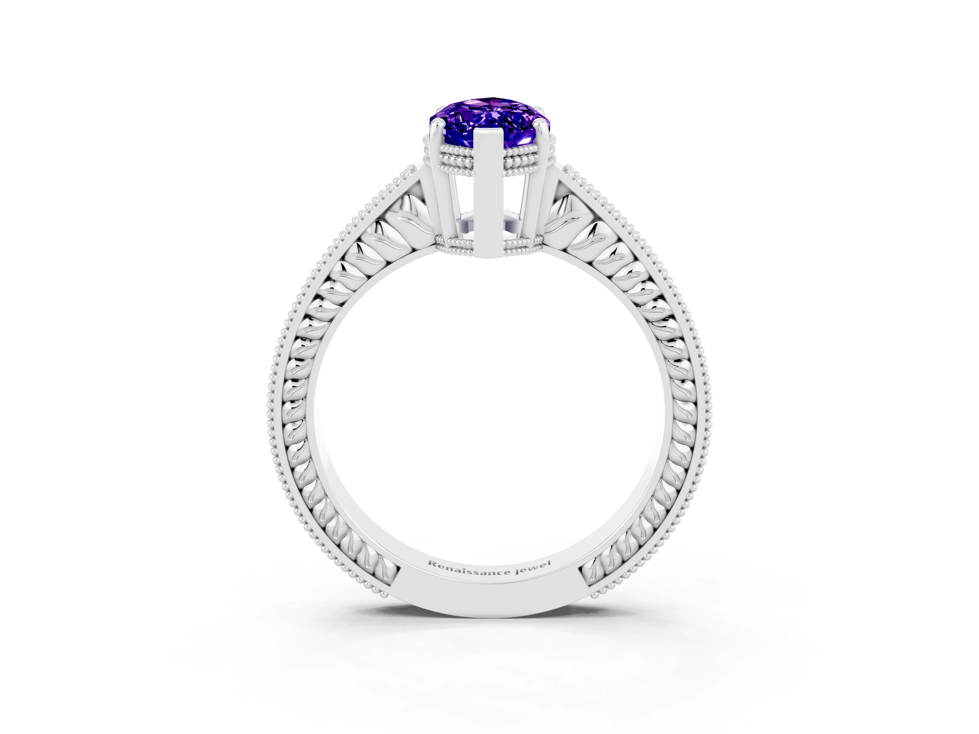 White gold Marquise Cut Tanzanite Engagement Ring with Milgrain Channel Set Band and Prong Setting_3