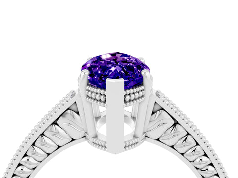 White gold Marquise Cut Tanzanite Engagement Ring with Milgrain Channel Set Band and Prong Setting_4