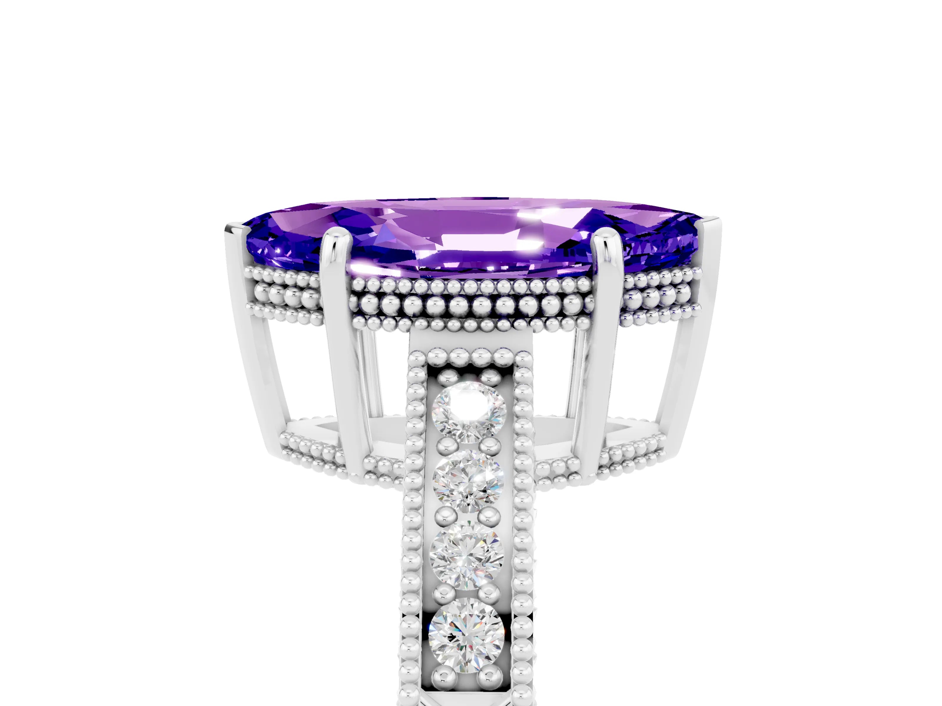 White gold Marquise Cut Tanzanite Engagement Ring with Milgrain Channel Set Band and Prong Setting_5